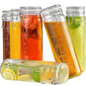 folinstall 6 pack 20 oz tall glass jars with airtight lids for vanilla extract, leak proof glass drinking bottles(600ml) with silicone seal for water, juice, milk, ice tea