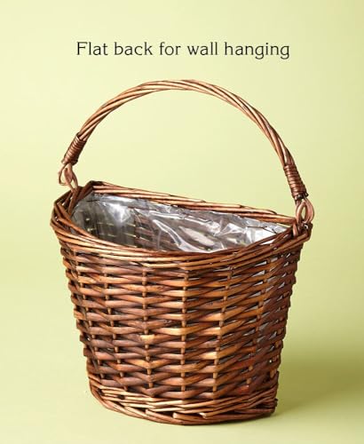 The Lakeside Collection Hanging Wicker Wall Basket with Plastic Liner for Indoor Display