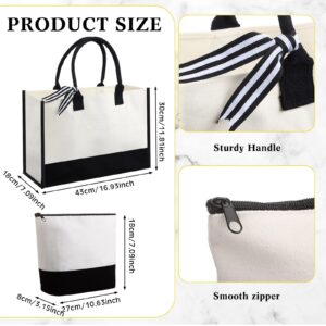 8 Pieces Burlap Tote Bags and Makeup Bag Set White and Black Canvas Tote Bag Jute Beach Tote Bags Large Burlap Tote Bags with Handles for Women Shopping Bridesmaid Wedding DIY Gift Bags