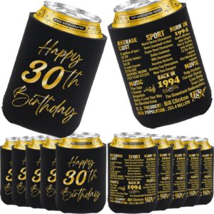 backuryear 30th birthday decorations for men women, him 30th birthday party supplies, her 30 years old birthday decor, back in 1994- turning thirty, can cooler sleeves, black&gold/12 pcs