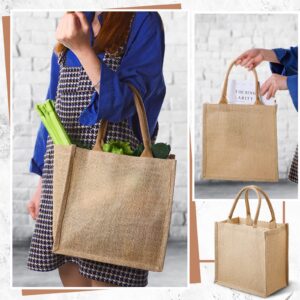 12 Pcs Burlap Jute Tote Bags with Handles Laminated Interior Reusable Blank Bridesmaid Gift Bags Grocery Beach Bag for Shopping Wedding Bachelorette Party Embroidery DIY Art Crafts 12 x 12 x 7.8 inch