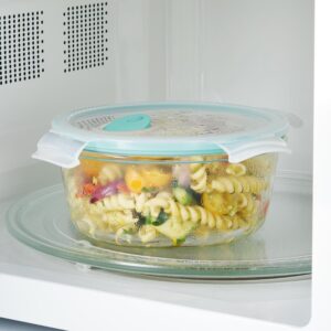 LOCK & LOCK Purely Better Glass Food Storage Container with Steam Vent Lid, Round-22 oz, Clear