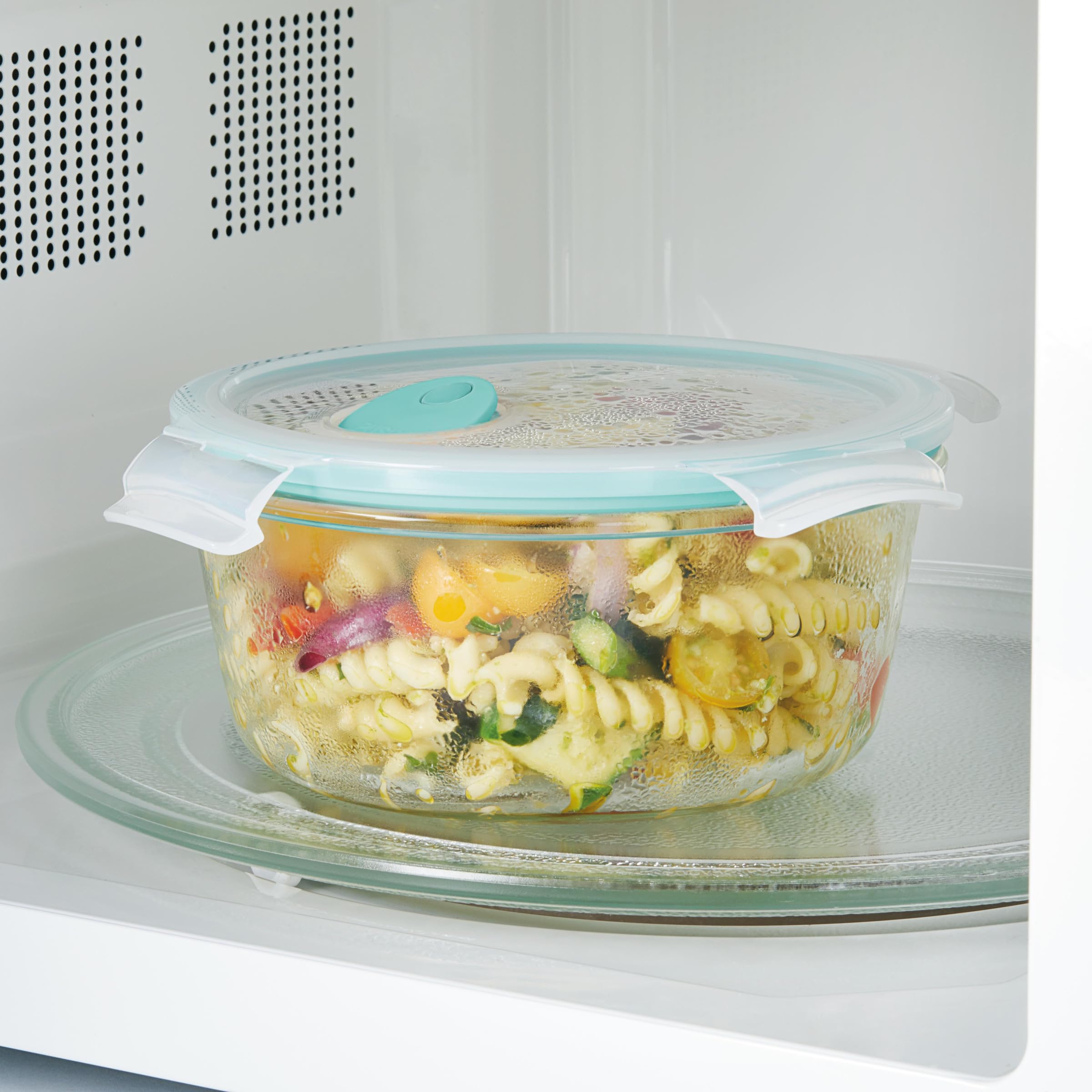 LOCK & LOCK Purely Better Glass Food Storage Container with Steam Vent Lid, Round-22 oz, Clear