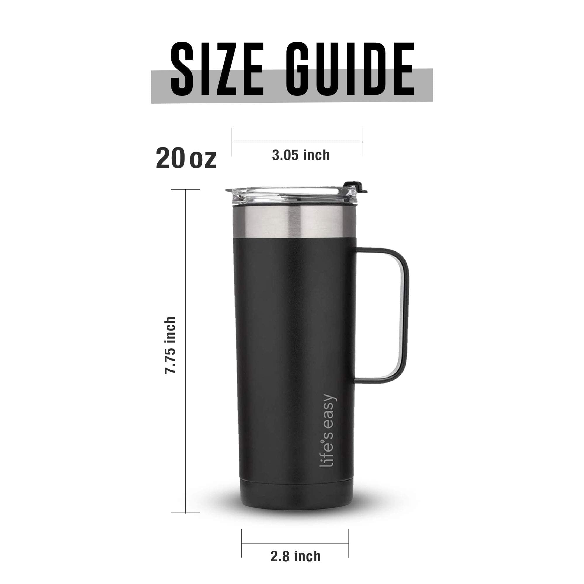 Life's Easy 20oz Stainless Steel Mug w/Handle - Double Wall Insulated Travel Tumbler w/Flip Lid - Leak Proof Tumbler - Thermal Cup for Coffee, Tea, Water & More - Keep Hot & Cold Drinks (Black)