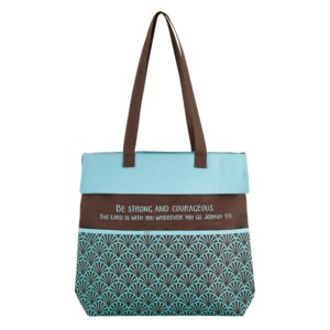 be strong fan scales blue brown 13.5 x 14 inch heavy canvas inspirational tote bag