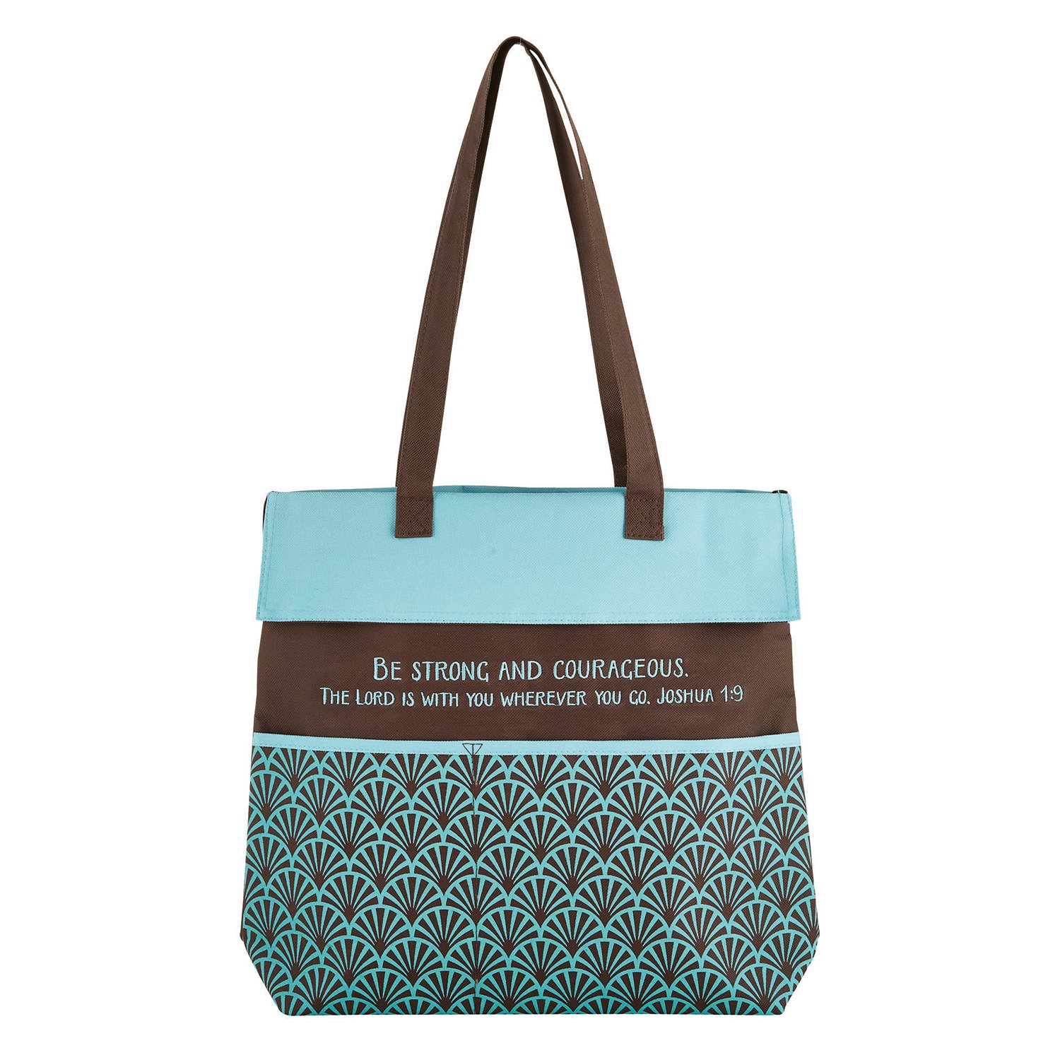 Be Strong Fan Scales Blue Brown 13.5 x 14 Inch Heavy Canvas Inspirational Tote Bag