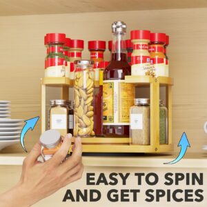 SpaceAid 2 Tier Bamboo Spice Rack Organizer, Lazy Susan Turntable for Cabinet, Home Kitchen Spices Spinning Rotating Shelf Racks for Pantry Seasoning Bottle Holder Storage (Two Tier, Natural)
