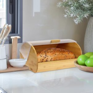 Bread Box, Bamboo, Large Storage, Acrylic Easy Glide Cover with Handle