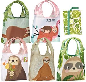 o-witz reusable grocery bags | vibrant tote bag for groceries, gym, beach gear, toys & more | washable design with large handles for maximum convenience | folds into a small pouch, 5 pack, sloths