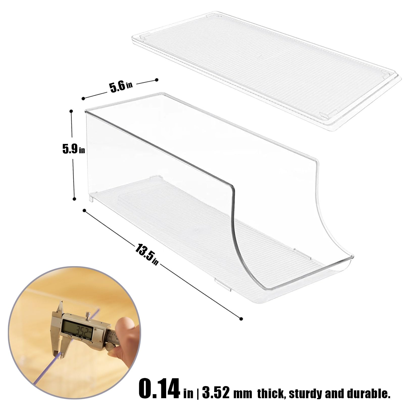 Stackable Soda Can Organizer for Refrigerator (9 Cans), Drink Organizer for Fridge, Pantry, Countertop, Cabinet with Lid, Clear Plastic Canned Food Pantry Storage Rack, 2 Pack