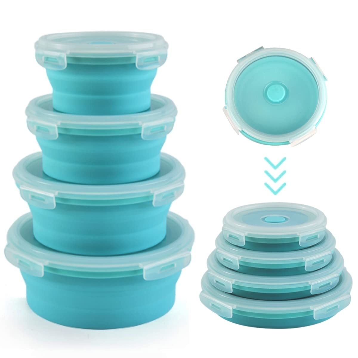 Sungbesi Collapsible Food Storage Containers, Collapsible Bowls with Lids for Camping Kitchen Stuff, RV Accessories for Inside Storage and Organization Camper Must Haves, Space Saving Silicone Bowls