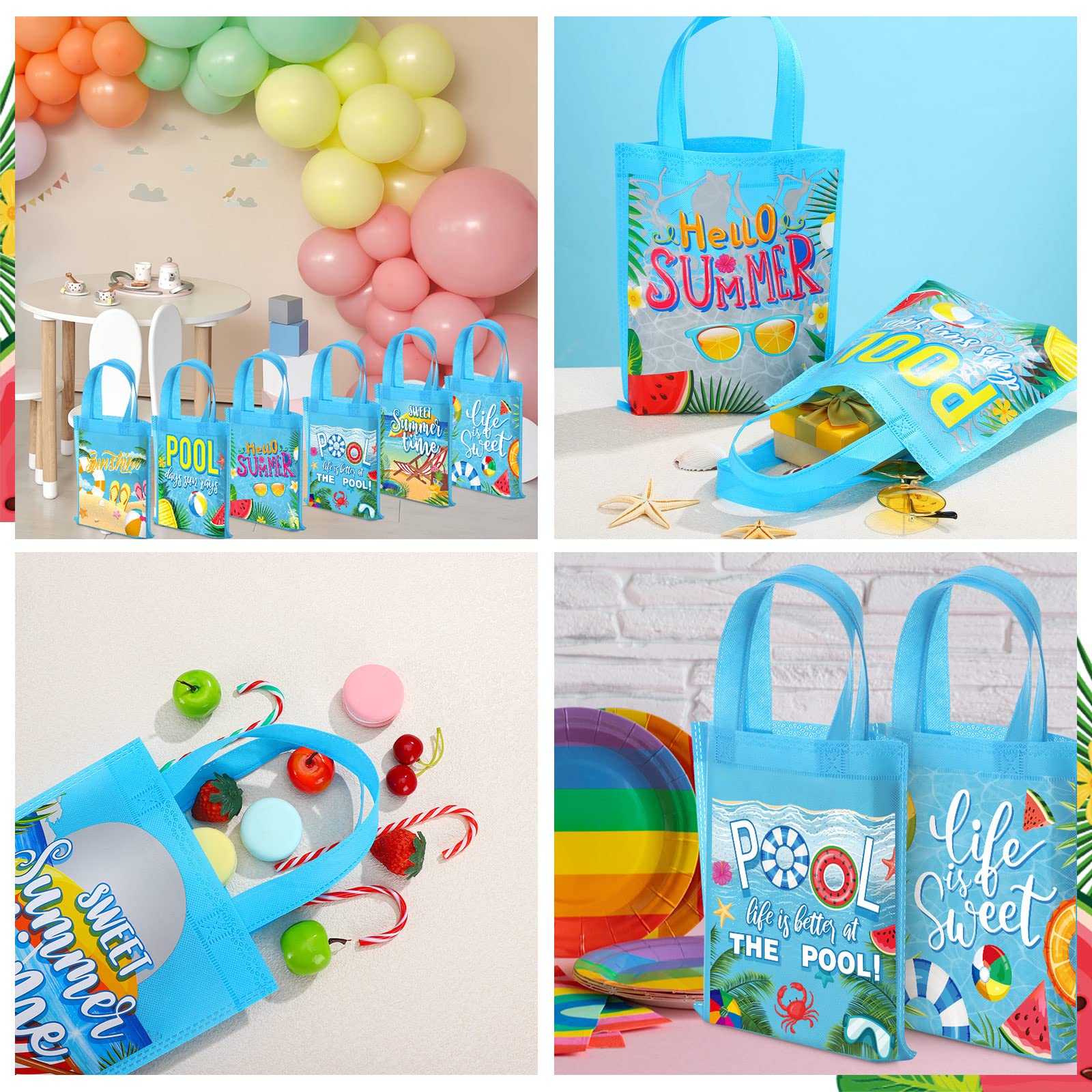 24 Pcs Summer Pool Party Reusable Gift Bags Beach Ball Party Goodie Bags Summer Beach Themed Party Decorations Treat Bags Non Woven Tote Bags for Baby Shower Kids Birthday Supplies