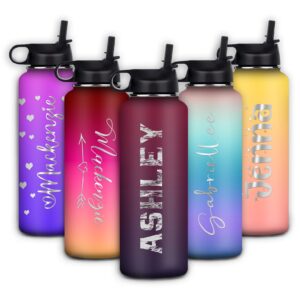 personalized water bottles for kids friend, custom name sports insulated water bottle with straw, waterbottle customized gifts for kids school girls boys men women 18oz/32oz