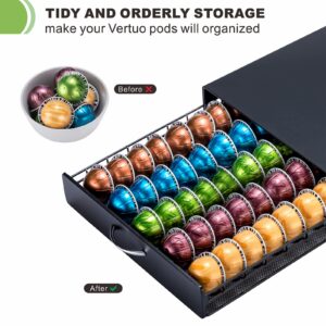 ZCDCP Nespresso Pod Holder Vertuo pod Storage Drawer Black Metal Coffee Pod Holder for Vertuoline Capsule Orgainzer 50 Pods