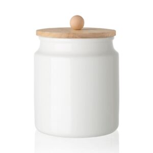 sweejar ceramic kitchen canisters, 28 floz porcelain food storage jar with airtight seal wooden lid, home container serving for coffee beans, tea-leave, sugar, salt and more, tool bucket (white)