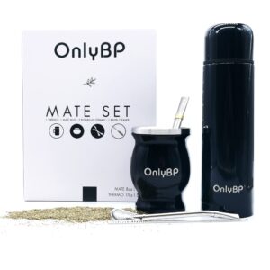 onlybp® argentinian yerba mate set - includes yerba mate cup, thermos, 2 bombillas and cleaning brush - premium quality 304 stainless steel - double-walled