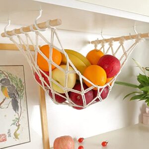 Motarna Hanging Fruit Hammock with Hooks, Hanging Fruit Basket Under the Kitchen Cabinet for Storing Banana Fruits, Hand-Woven Lace Hanging Basket for Kitchen Décor, Rectangle