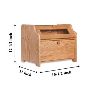 CONSDAN Bread Box, Solid Wood Oak Bread Box for Kitchen Countertop, Double Layer Bread Container for Bread Storage, Large Capacity Breadbox with Clear Window, Nature