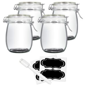 yeboda 24oz food storage canister glass jars with clamp airtight lids and silicone gaskets for multi-purpose kitchen containers - clear round (4 pack)