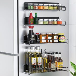 double 2 c magnetic spice rack for refrigerator, 4 packs strong magnetic shelves fridge organizer, large capacity space saving spice organizer shelf for kitchen storage