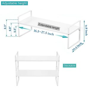 iPEGTOP Expandable Cabinet Storage Shelf Organizer Rack, Heavy Duty Steel Metal Spice Rack Adjustable Height Pantry Garage Shelf Space Riser for Counter Kitchen Organization, White, 1 Pack