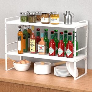 iPEGTOP Expandable Cabinet Storage Shelf Organizer Rack, Heavy Duty Steel Metal Spice Rack Adjustable Height Pantry Garage Shelf Space Riser for Counter Kitchen Organization, White, 1 Pack