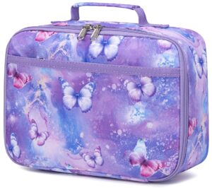kids girls lunch bag insulated lunch box for school lunch cooler organizer school kids lunch tote (purple butterfly)