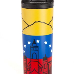 costablue Venezuela Vacuum Insulated Stainless Steel Thermal Travel Mug, 16 oz, Easy Clean, Flip leak Proof Lid Venezuelan Flag with Icons from Caracas