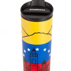 costablue Venezuela Vacuum Insulated Stainless Steel Thermal Travel Mug, 16 oz, Easy Clean, Flip leak Proof Lid Venezuelan Flag with Icons from Caracas