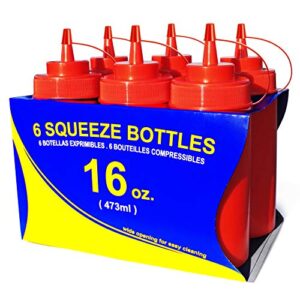 New Star Foodservice 26344 Squeeze Bottles, Plastic, Wide Mouth, 16 oz, Red, Pack of 6