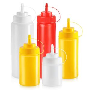 New Star Foodservice 26344 Squeeze Bottles, Plastic, Wide Mouth, 16 oz, Red, Pack of 6