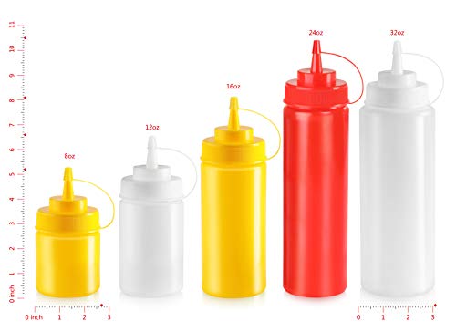 New Star Foodservice 26344 Squeeze Bottles, Plastic, Wide Mouth, 16 oz, Red, Pack of 6