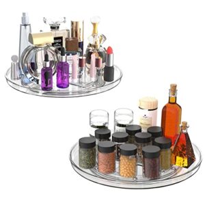 uralfa lazy susan organizer for cabinet 2 pack, 10.6" clear lazy susan turntable rotating organizer, plastic organization and storage spinning spice rack for kitchen, bathroom, pantry, fridge, table