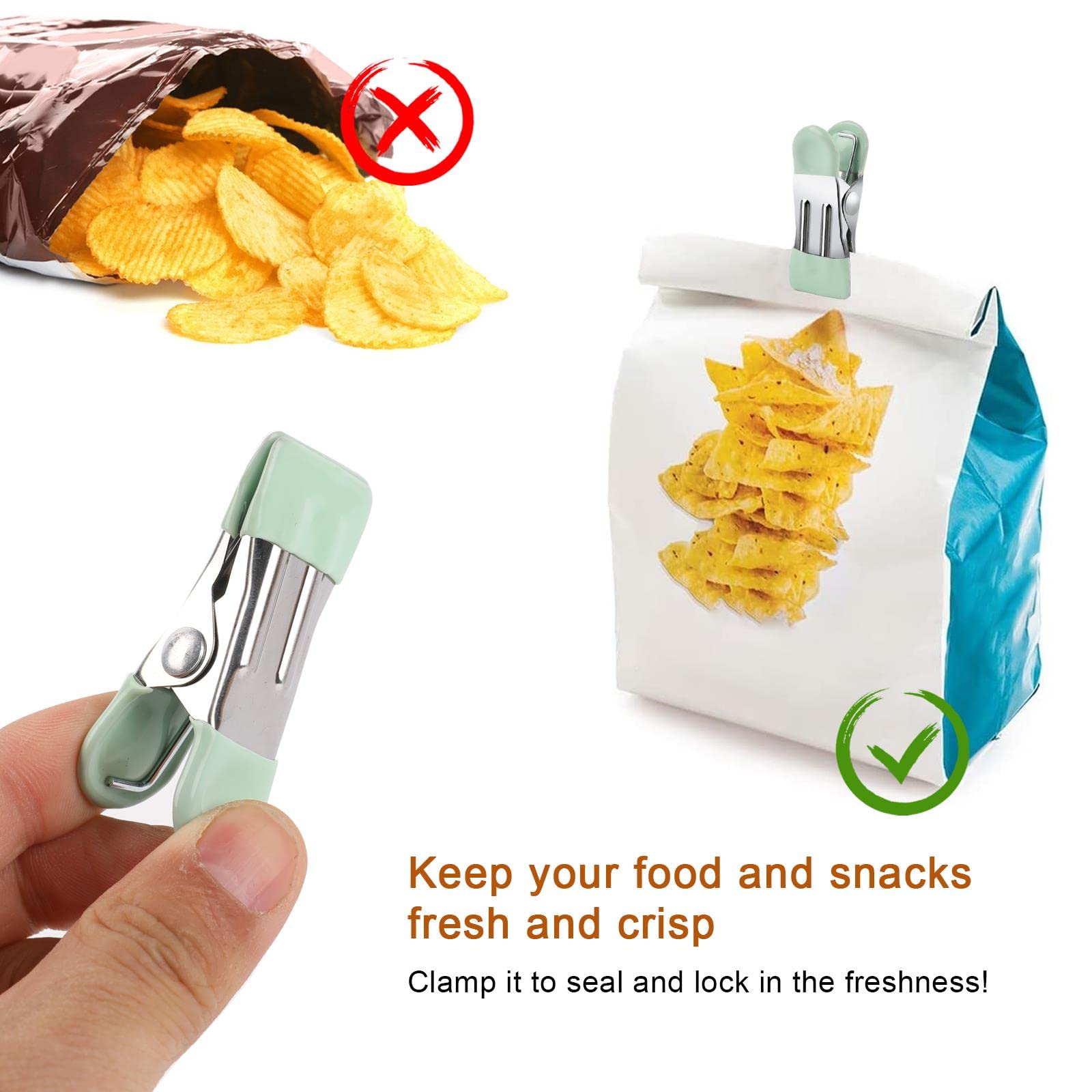 Sliverdew 12 Pack Chip Bag Clips Food Clips with Vinyl Coated Ends, Heavy Duty Clips for Food Packages, Potato Chip Bag Clip Snack Bag Storage Clips Small Food Bag Clips for Chips