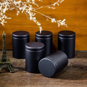 Tianhui Small Tin Can Box Canister with Lid for Coffee Tea Candy Storage Loose Leaf Tea Tin Containers Storage 5 Pcs (Black, M)
