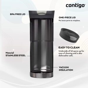 Contigo Byron Snapseal Travel Mug, Stainless Steel Thermal mug, vacuum flask, leakproof tumbler, coffee mug with BPA free Easy-Clean Lid, 470 ml, Gunmetal