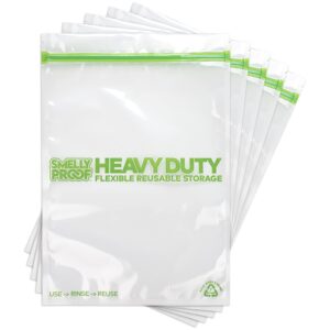 reusable storage bags by smelly proof, extra large heavy duty 5-mils us-made, bpa free dishwasher-safe ziplock reusable freezer bags triple zip clear flat xxl 2-gallon 12" x 16" - 5pk