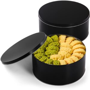 Yopay 3 Pack Cookie Tin with Lid, Round Gift Tin, Black Baking Cake Container for Storing Patisseries, Snack, Chocolate, Easter, Special Occasion, Holidays, 7" Wide by 3.2" Tall