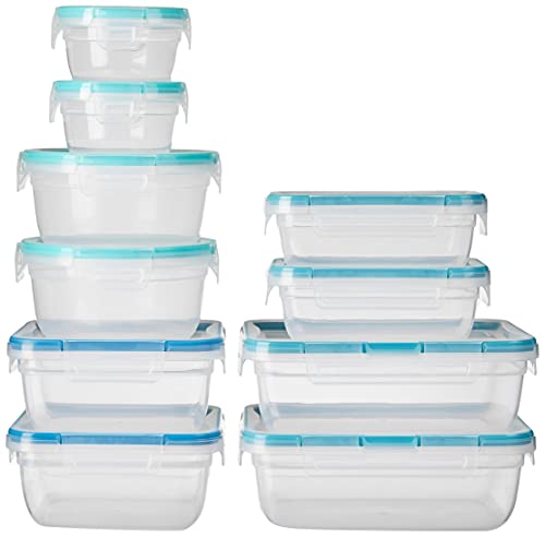 Snapware Total Solution 20-Pc Plastic Food Storage Containers Set, 8.5-Cup, 5.5-Cup, 4-Cup, 3-Cup, and 1.2-Cup Meal Prep Containers, BPA-Free Lids with Locking Tabs