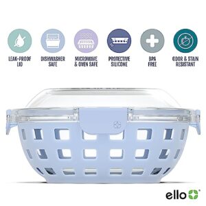 Ello DuraGlass Food Storage Glass Lunch Bowl Container - Meal Prep Container with Silicone Sleeve and Airtight Lid, 5 Cup, Blue