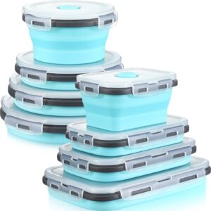 8 pieces collapsible food storage containers foldable silicone lunch containers with lids, 4 pcs silicone rectangle collapsible bowls and 4 pcs round food bowls, microwave freezer and dishwasher safe
