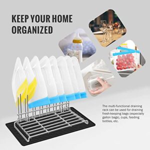 IDEATECH Reusable Bag Rack with Cup Drying Mat,Plastic Bag Dryer Rack Dish Drying,Collapsible Kitchen Counter Storage Organizer Sponge Holder,Dryer Rack for Silicone Storage Bag