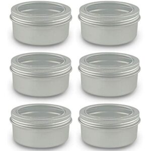 6 pcs 4 ounce aluminum cans transparent top screw lid metal storage tins containers for storing spices, candies, lip balm