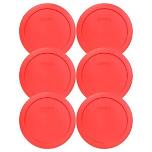pyrex 7201-pc 4 cup red round plastic storage lid, made in usa - 6 pack