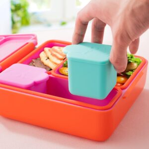 Homotte Leakproof Dips Containers Compatible with Most Bento Lunch Box, 2x 4 oz Salad Dressing Container To Go, Small Silicone Snack Condiment Container with Lids for kids (Pink/Teal)