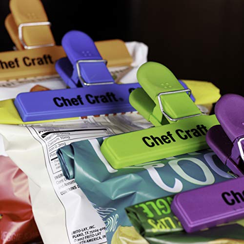 Chef Craft Vibrant Plastic 4 Piece Large Bag Clip Set, 4-Pack, Green/Blue/Orange/Purple