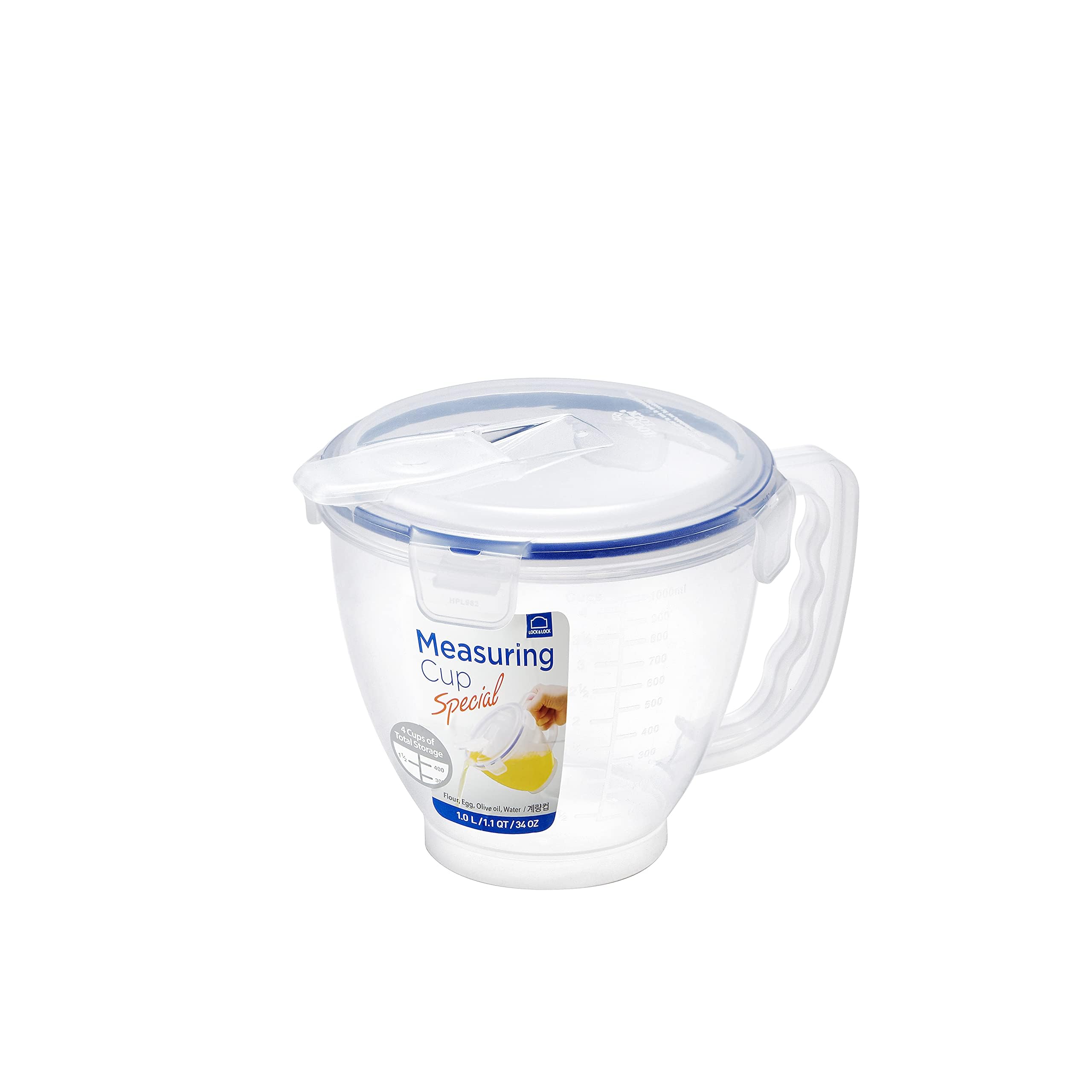 LocknLock Easy Essentials Measuring Bowl with Handle 33.81-oz / 4.23-cup, 16 x 16 x 16 cm, Natural