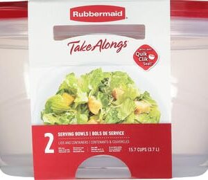 Rubbermaid TakeAlongs Serving Bowl Food Storage Containers, 15.7 Cup, Tint Chili, 2 Count