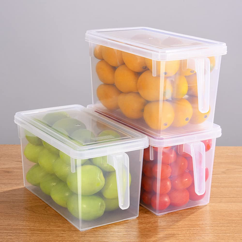 Sooyee Fridge Organizer,4 Pack Refrigerator Organizer Bins,Fridge Organizers and Storage Clear with Handle & Lid,Fruit Containers for Fridge,Fridge Storage To Keep Fresh for Food, Vegetables,5L