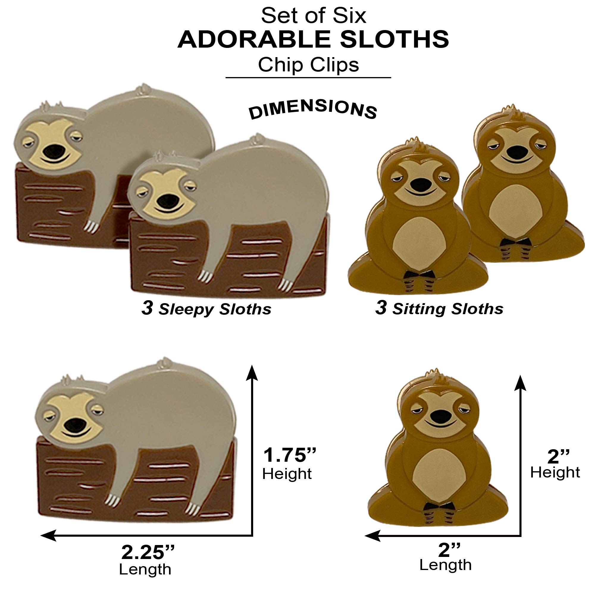 Sloth Bag Clips, 6 Woodland Sloth Chip Clip Set, Tight Food Saver, Snack Bag Sealer, Chip Clips Bag Clips Food Clips, Air Tight, Cute Sloth Party Supplies, Fun Sloth Stuff, Bag Clips for Food Storage